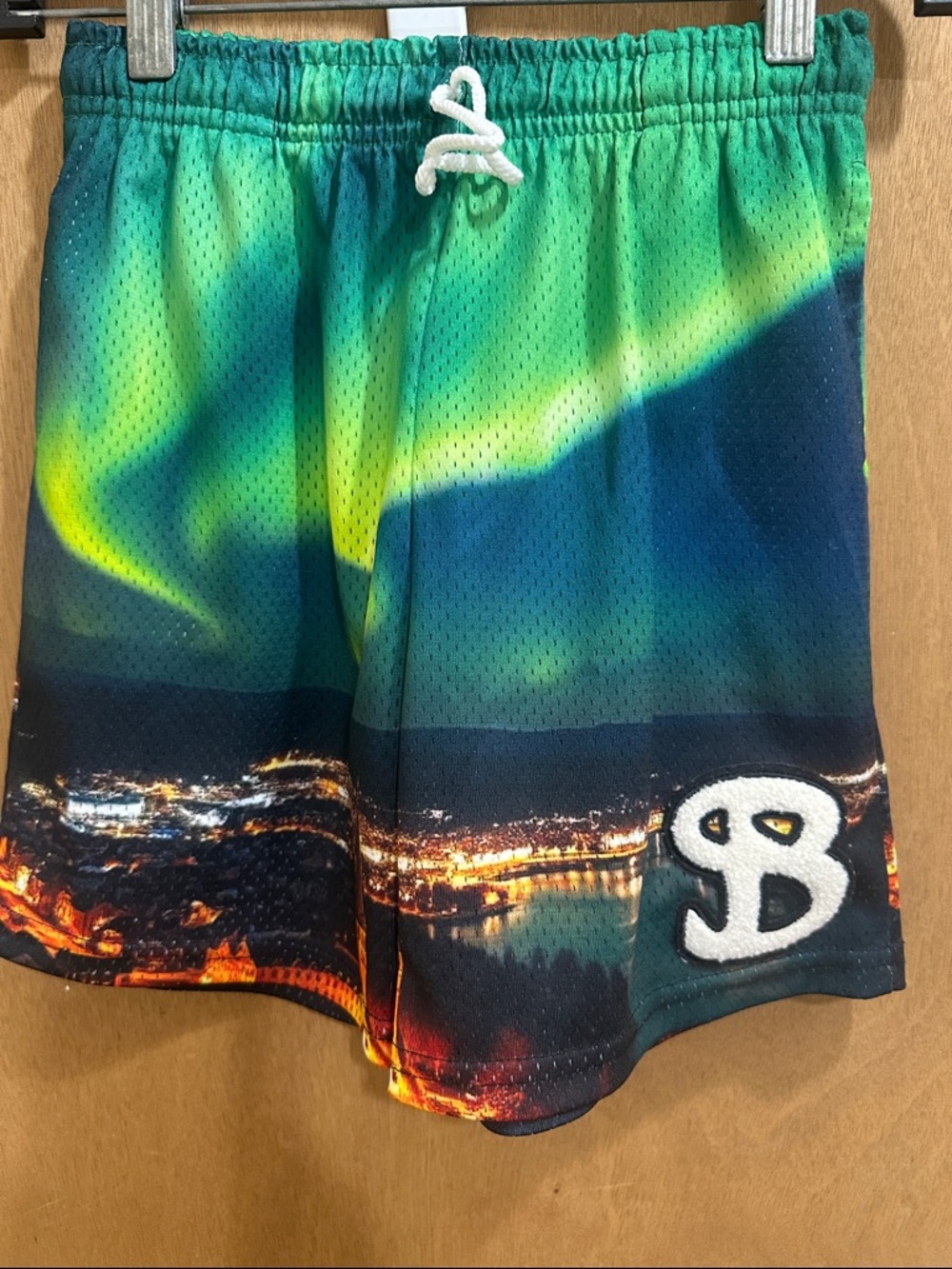 Kids Green Aurora-Print Athletic Shorts